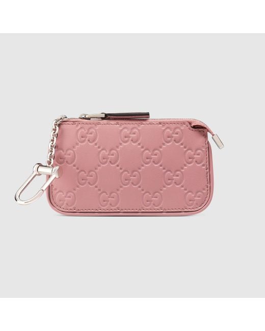Gucci Signature Leather Key Case in Pink | Lyst